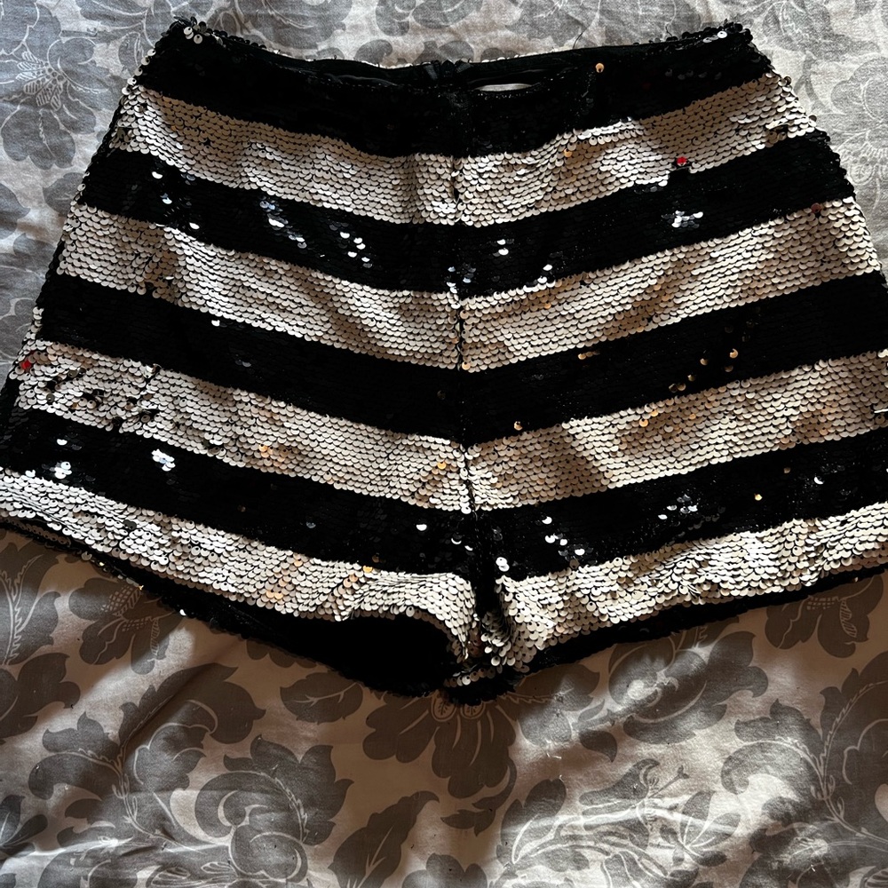 Zara High Waist Silver and Black Shorts